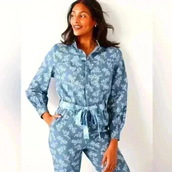 Old Navy Waist defined Floral Utility Non-Stretch Jean Jumpsuit,Size XL Petite - Picture 6 of 8
